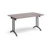 Rectangular folding leg table with black legs and curved foot rails 1400mm x 800mm grey oak - CFL1400-K-GO