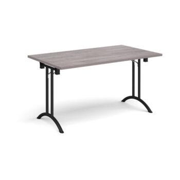 Rectangular folding leg table with black legs and curved foot rails 1400mm x 800mm grey oak - CFL1400-K-GO