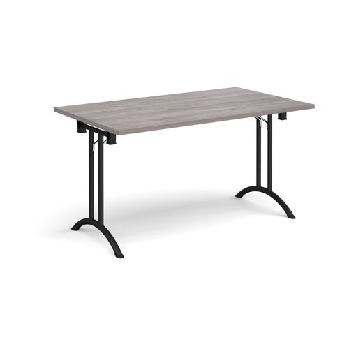 Rectangular folding leg table with black legs and curved foot rails 1400mm x 800mm grey oak - CFL1400-K-GO