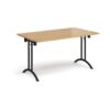 Rectangular folding leg table with black legs and curved foot rails 1400mm x 800mm oak - CFL1400-K-O