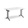 Rectangular folding leg table with black legs and curved foot rails 1400mm x 800mm white - CFL1400-K-WH