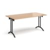 Rectangular folding leg table with black legs and curved foot rails 1600mm x 800mm beech - CFL1600-K-B