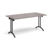 Rectangular folding leg table with black legs and curved foot rails 1600mm x 800mm grey oak - CFL1600-K-GO