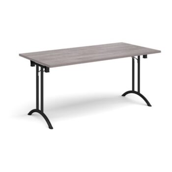 Rectangular folding leg table with black legs and curved foot rails 1600mm x 800mm grey oak - CFL1600-K-GO