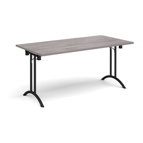 Rectangular folding leg table with black legs and curved foot rails 1600mm x 800mm grey oak - CFL1600-K-GO
