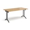 Rectangular folding leg table with black legs and curved foot rails 1600mm x 800mm oak - CFL1600-K-O