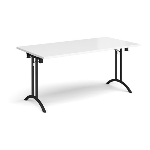 Rectangular folding leg table with black legs and curved foot rails 1600mm x 800mm white - CFL1600-K-WH