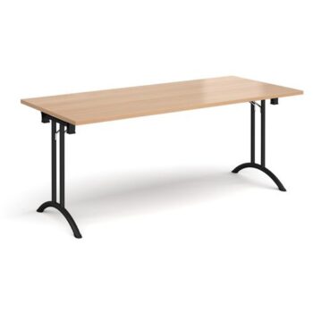 Rectangular folding leg table with black legs and curved foot rails 1800mm x 800mm beech - CFL1800-K-B