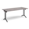 Rectangular folding leg table with black legs and curved foot rails 1800mm x 800mm grey oak - CFL1800-K-GO