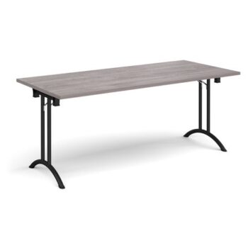 Rectangular folding leg table with black legs and curved foot rails 1800mm x 800mm grey oak - CFL1800-K-GO