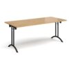 Rectangular folding leg table with black legs and curved foot rails 1800mm x 800mm oak - CFL1800-K-O