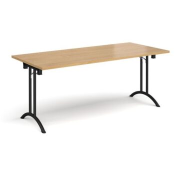 Rectangular folding leg table with black legs and curved foot rails 1800mm x 800mm oak - CFL1800-K-O