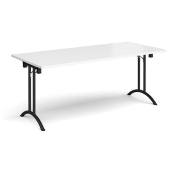 Rectangular folding leg table with black legs and curved foot rails 1800mm x 800mm white - CFL1800-K-WH