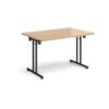 Rectangular folding leg table with black legs and straight foot rails 1200mm x 800mm beech - SFL1200-K-B
