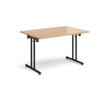 Rectangular folding leg table with black legs and straight foot rails 1200mm x 800mm beech - SFL1200-K-B
