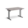 Rectangular folding leg table with black legs and straight foot rails 1200mm x 800mm grey oak - SFL1200-K-GO
