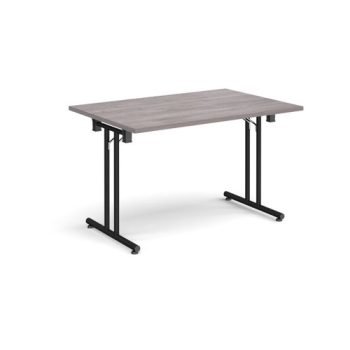 Rectangular folding leg table with black legs and straight foot rails 1200mm x 800mm grey oak - SFL1200-K-GO