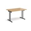 Rectangular folding leg table with black legs and straight foot rails 1200mm x 800mm oak - SFL1200-K-O