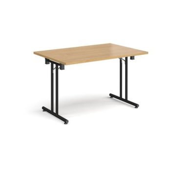 Rectangular folding leg table with black legs and straight foot rails 1200mm x 800mm oak - SFL1200-K-O