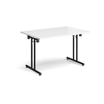 Rectangular folding leg table with black legs and straight foot rails 1200mm x 800mm white - SFL1200-K-WH