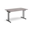 Rectangular folding leg table with black legs and straight foot rails 1400mm x 800mm grey oak - SFL1400-K-GO