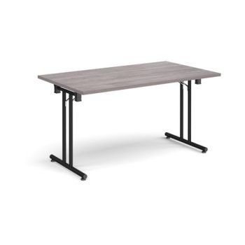 Rectangular folding leg table with black legs and straight foot rails 1400mm x 800mm grey oak - SFL1400-K-GO