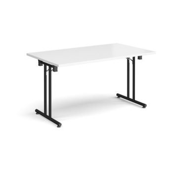 Rectangular folding leg table with black legs and straight foot rails 1400mm x 800mm white - SFL1400-K-WH