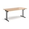 Rectangular folding leg table with black legs and straight foot rails 1600mm x 800mm beech - SFL1600-K-B