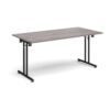 Rectangular folding leg table with black legs and straight foot rails 1600mm x 800mm grey oak - SFL1600-K-GO