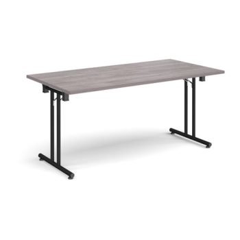 Rectangular folding leg table with black legs and straight foot rails 1600mm x 800mm grey oak - SFL1600-K-GO
