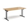 Rectangular folding leg table with black legs and straight foot rails 1600mm x 800mm oak - SFL1600-K-O