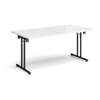 Rectangular folding leg table with black legs and straight foot rails 1600mm x 800mm white - SFL1600-K-WH