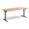 Rectangular folding leg table with black legs and straight foot rails 1800mm x 800mm beech - SFL1800-K-B