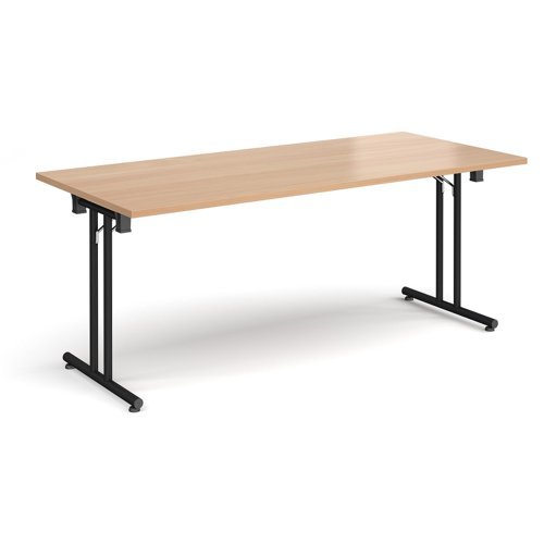Rectangular folding leg table with black legs and straight foot rails 1800mm x 800mm beech - SFL1800-K-B