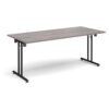Rectangular folding leg table with black legs and straight foot rails 1800mm x 800mm grey oak - SFL1800-K-GO