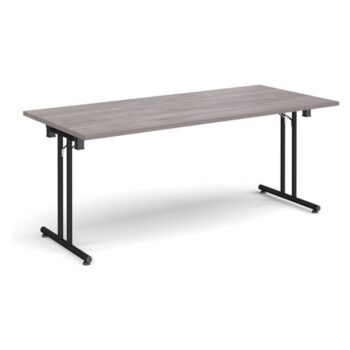 Rectangular folding leg table with black legs and straight foot rails 1800mm x 800mm grey oak - SFL1800-K-GO