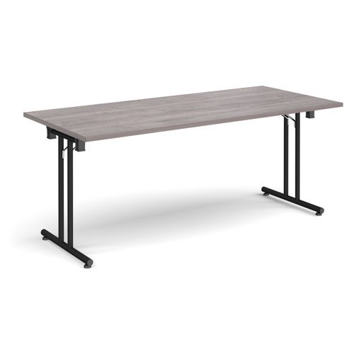 Rectangular folding leg table with black legs and straight foot rails 1800mm x 800mm grey oak - SFL1800-K-GO