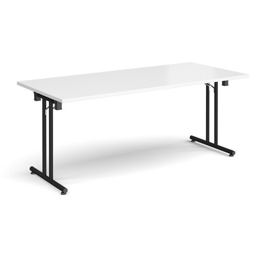 Rectangular folding leg table with black legs and straight foot rails 1800mm x 800mm white - SFL1800-K-WH