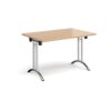 Rectangular folding leg table with chrome legs and curved foot rails 1200mm x 800mm beech - CFL1200-C-B