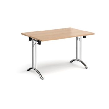 Rectangular folding leg table with chrome legs and curved foot rails 1200mm x 800mm beech - CFL1200-C-B