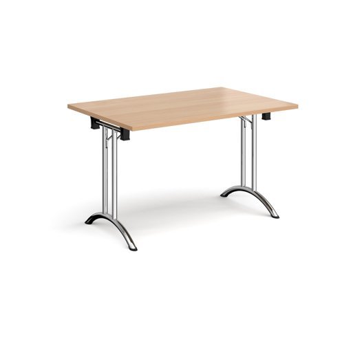 Rectangular folding leg table with chrome legs and curved foot rails 1200mm x 800mm beech - CFL1200-C-B