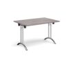 Rectangular folding leg table with chrome legs and curved foot rails 1200mm x 800mm grey oak - CFL1200-C-GO