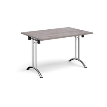 Rectangular folding leg table with chrome legs and curved foot rails 1200mm x 800mm grey oak - CFL1200-C-GO