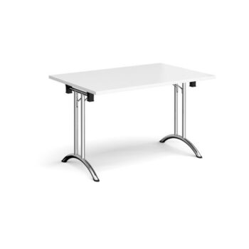 Rectangular folding leg table with chrome legs and curved foot rails 1200mm x 800mm white - CFL1200-C-WH