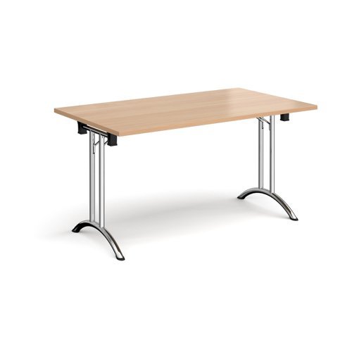 Rectangular folding leg table with chrome legs and curved foot rails 1400mm x 800mm beech - CFL1400-C-B