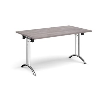 Rectangular folding leg table with chrome legs and curved foot rails 1400mm x 800mm grey oak - CFL1400-C-GO