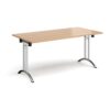 Rectangular folding leg table with chrome legs and curved foot rails 1600mm x 800mm beech - CFL1600-C-B