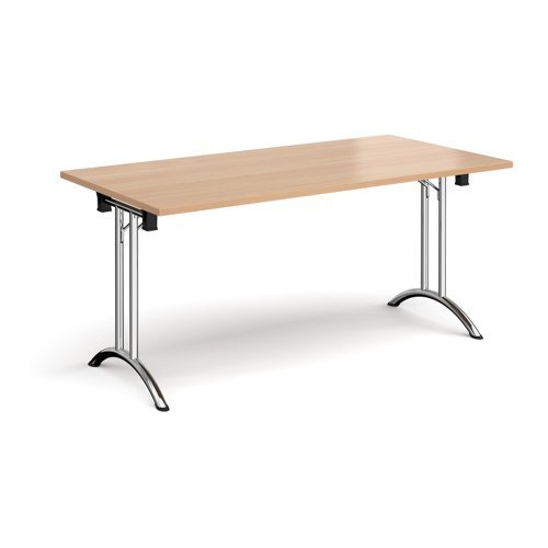 Rectangular folding leg table with chrome legs and curved foot rails 1600mm x 800mm beech - CFL1600-C-B