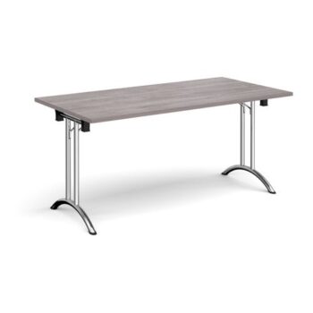 Rectangular folding leg table with chrome legs and curved foot rails 1600mm x 800mm grey oak - CFL1600-C-GO