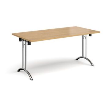 Rectangular folding leg table with chrome legs and curved foot rails 1600mm x 800mm oak - CFL1600-C-O